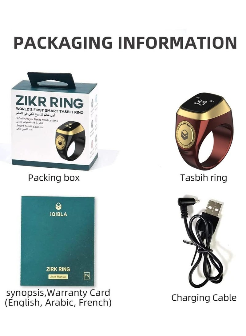 iQIBLA Smart Tasbih Zikr Ring Muslim Prayer Prayer timing reminder OLED display Tasbih Counter Smart Ring Wearable Brown 22mm USB  - Image 5