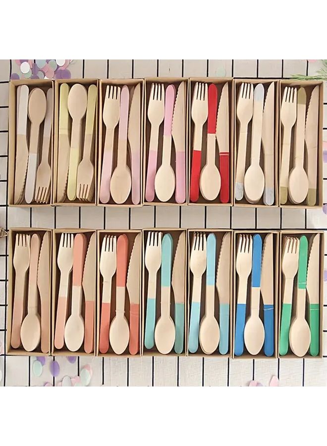 Red Wooden Disposable Cutlery Set Knife Fork Spoon Boxed Tableware For Outdoor Picnic Takeout - Image 4