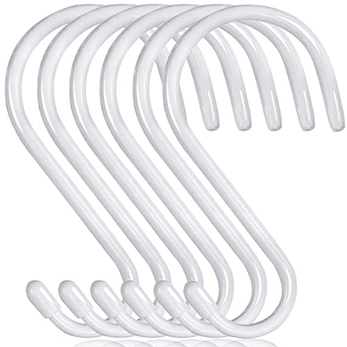 DINGEE 6 inch Non Slip Rubber Coated White S Hook Heavy Duty6 Pack Large Vinyl Coated S Hooks Metal S Shaped Hanger Hooks for Hanging Plants OutdoorCloset RodJeans Pot Pan Cups Towels Hats