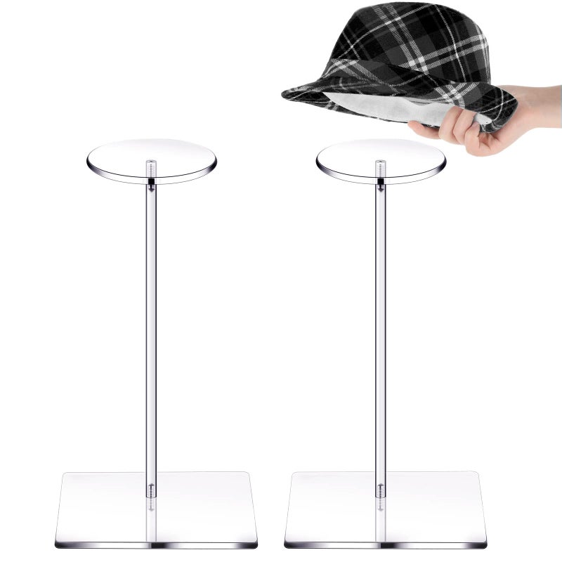 Yookeer Yookeer 2 Set Clear Acrylic Hat Stands and Wig Display Rack Stands for Multiple Hats Display Tabletop Baseball Caps Watch Tabletop14 Inch in HeightSquare Bottom 