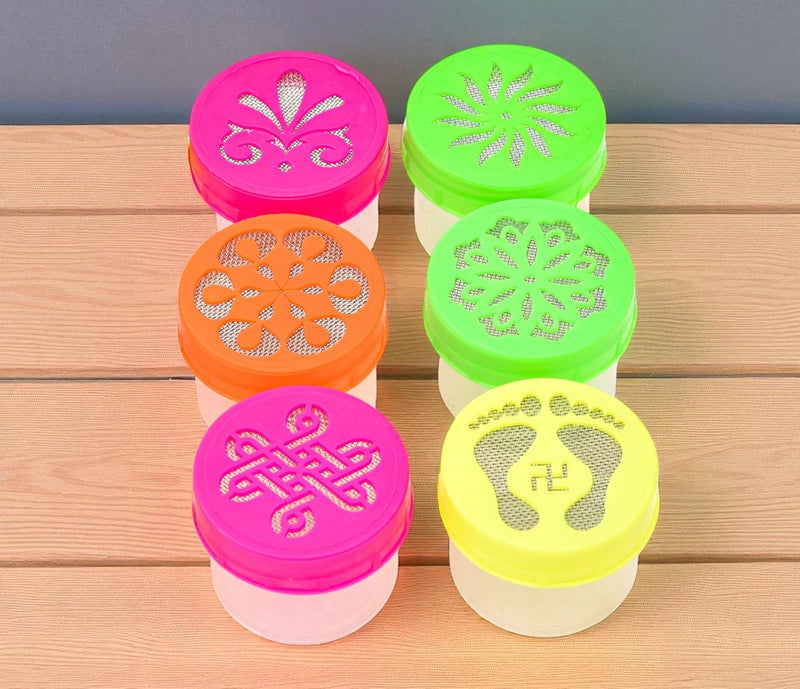 SESONBY (Set of 6) Rangoli Colour Filling Stamp Dibbi Stencil Rangoli Stancils Tools Diwali Rangoli Rangoli Dabbi with Pre Drawn Design Design May Vary - Image 1