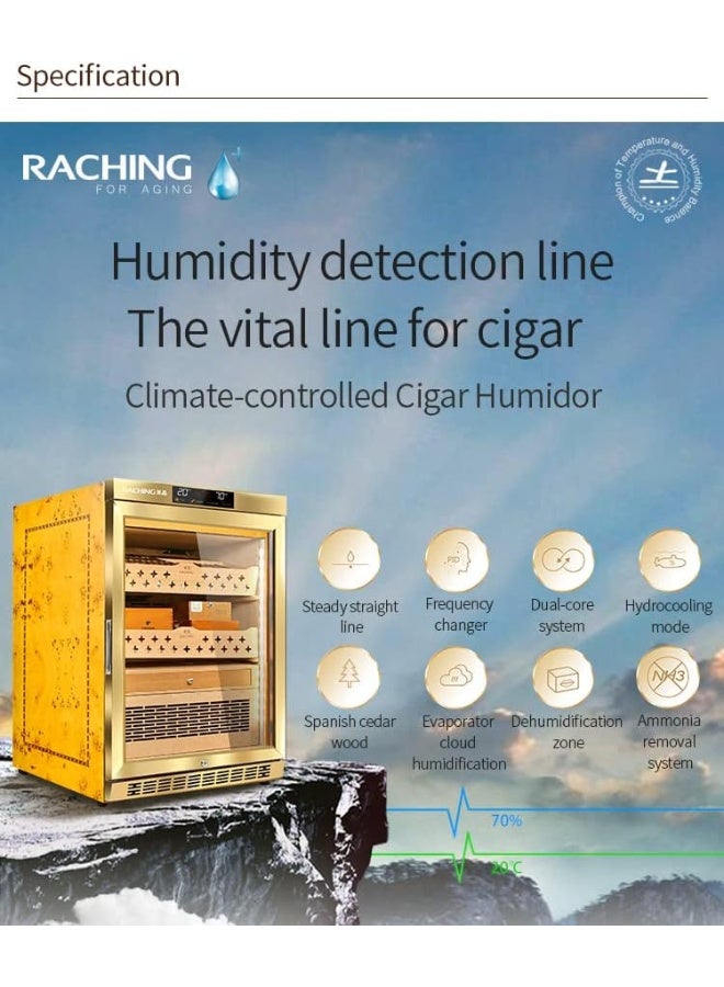 Raching Cigar Humidor Cabinet – Luxury Wood Frame, Dual-Zone Climate, Spanish Cedar Interior, Ammonia Filter, 600 Capacity, Touch LCD Control Panel - Image 2