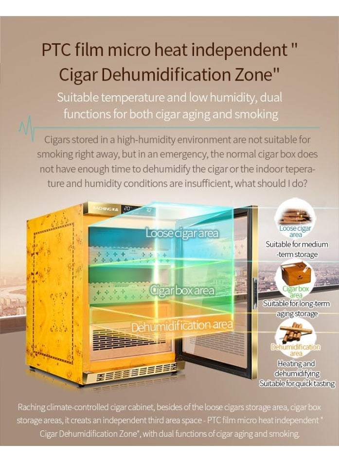 Raching Cigar Humidor Cabinet – Luxury Wood Frame, Dual-Zone Climate, Spanish Cedar Interior, Ammonia Filter, 600 Capacity, Touch LCD Control Panel - Image 3