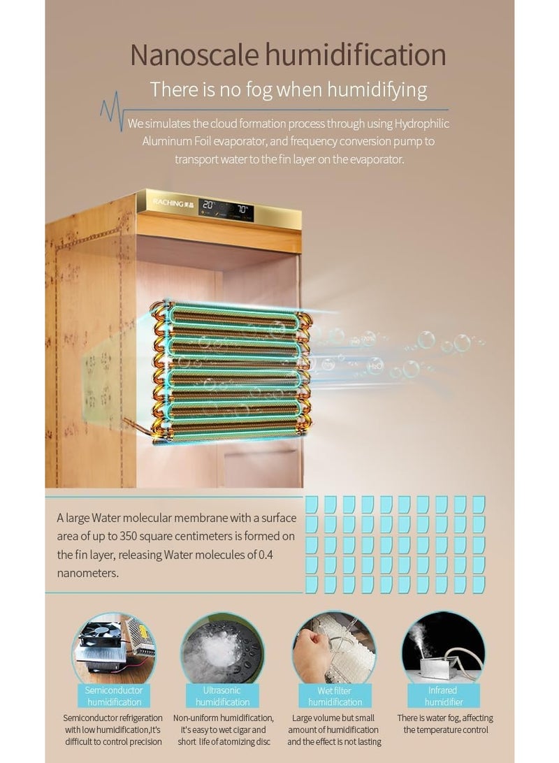 Raching Cigar Humidor Cabinet – Luxury Wood Frame, Dual-Zone Climate, Spanish Cedar Interior, Ammonia Filter, 600 Capacity, Touch LCD Control Panel - Image 4