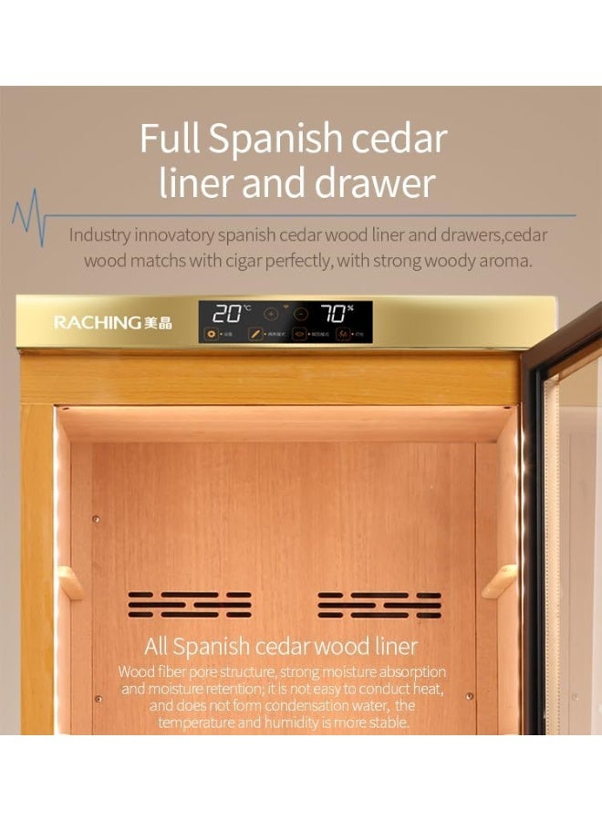 Raching Cigar Humidor Cabinet – Luxury Wood Frame, Dual-Zone Climate, Spanish Cedar Interior, Ammonia Filter, 600 Capacity, Touch LCD Control Panel - Image 5