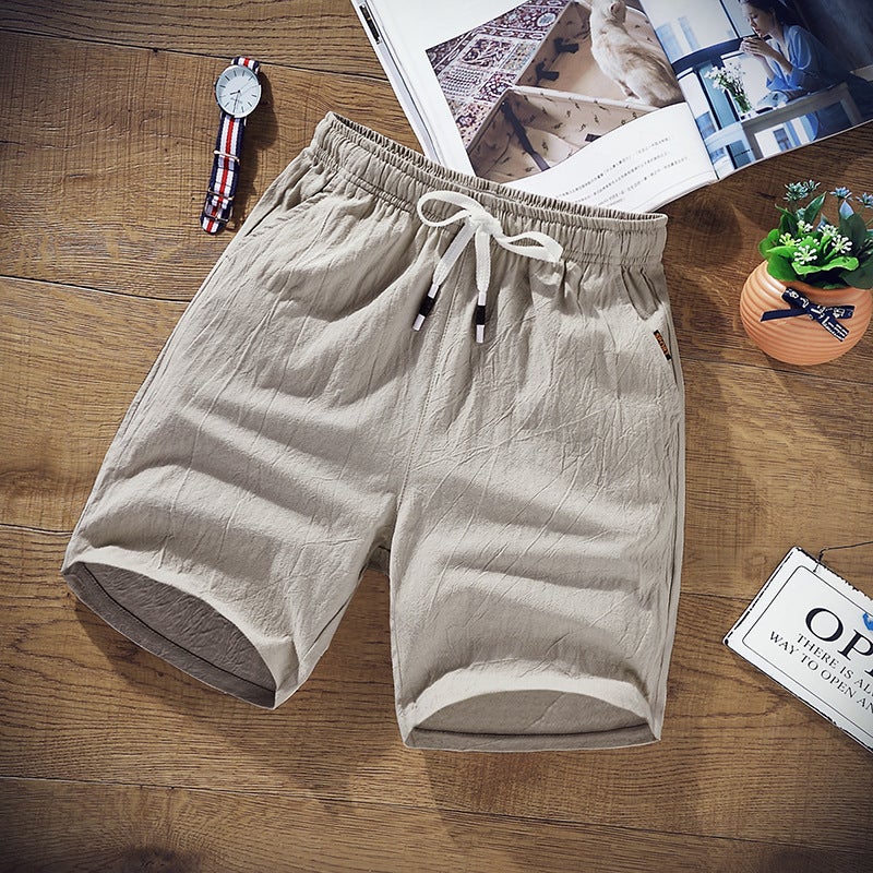 Mens Summer Cotton Linen Short Pants Loose Casual Beachwear Breathable Sweat Absorbent Straight Leg Business Casual Trousers Khaki  - Image 1