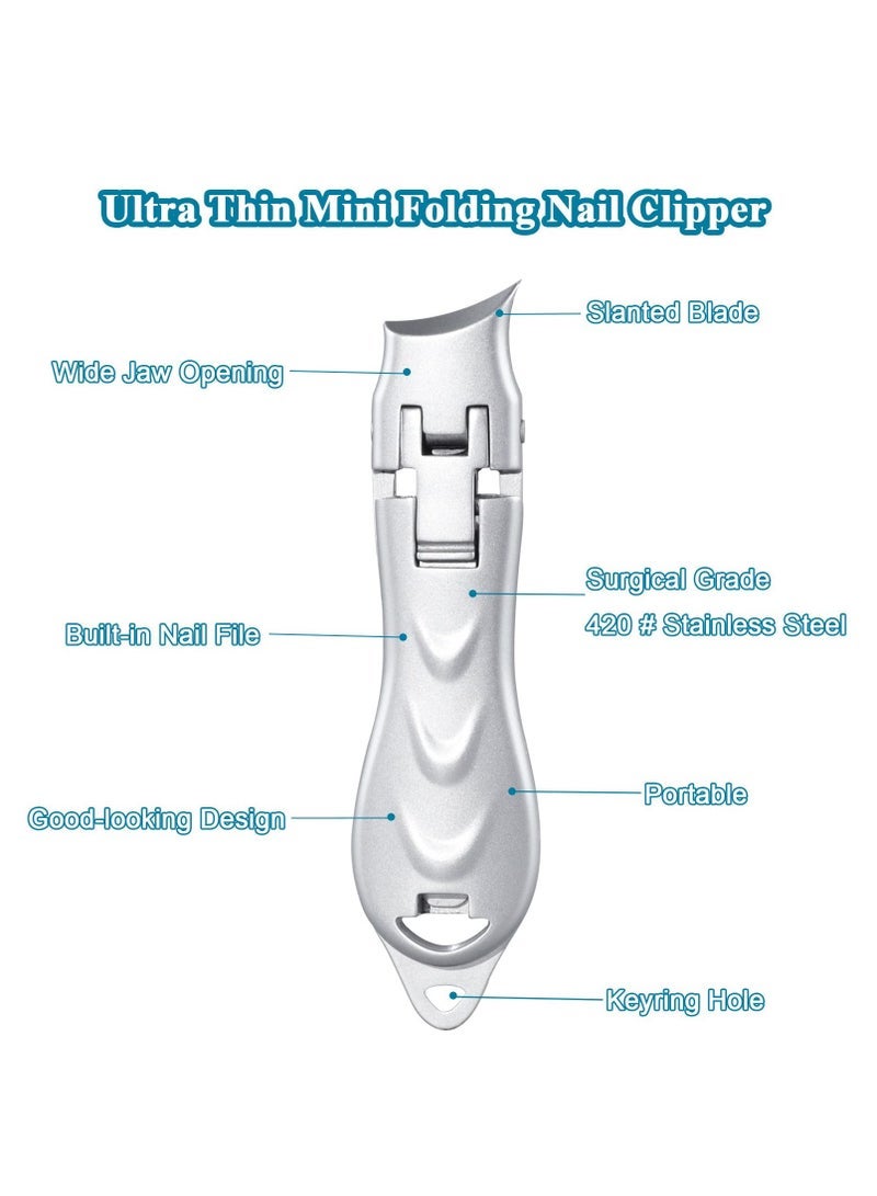 Captaintech Thin Keychain Nail Clippers, Fingernail Clipper with Catcher Splash Proof, Sharp Foldable Stainless Steel Small Nail Cutter, Trim Fingernail Toenail Built-in Nail File for Men Women - Image 3