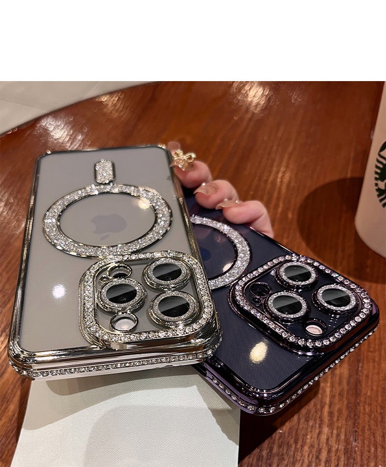 Rhinestone Magsafe Magnetic Apple 17Promax Mobile Phone Case 14 Suitable for Iphone12Pro Transparent Protective Cover - Image 5