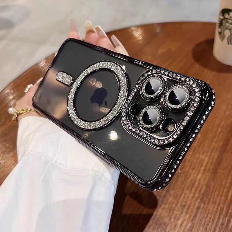Rhinestone Magsafe Magnetic Apple 17Promax Mobile Phone Case 14 Suitable for Iphone12Pro Transparent Protective Cover - Image 1