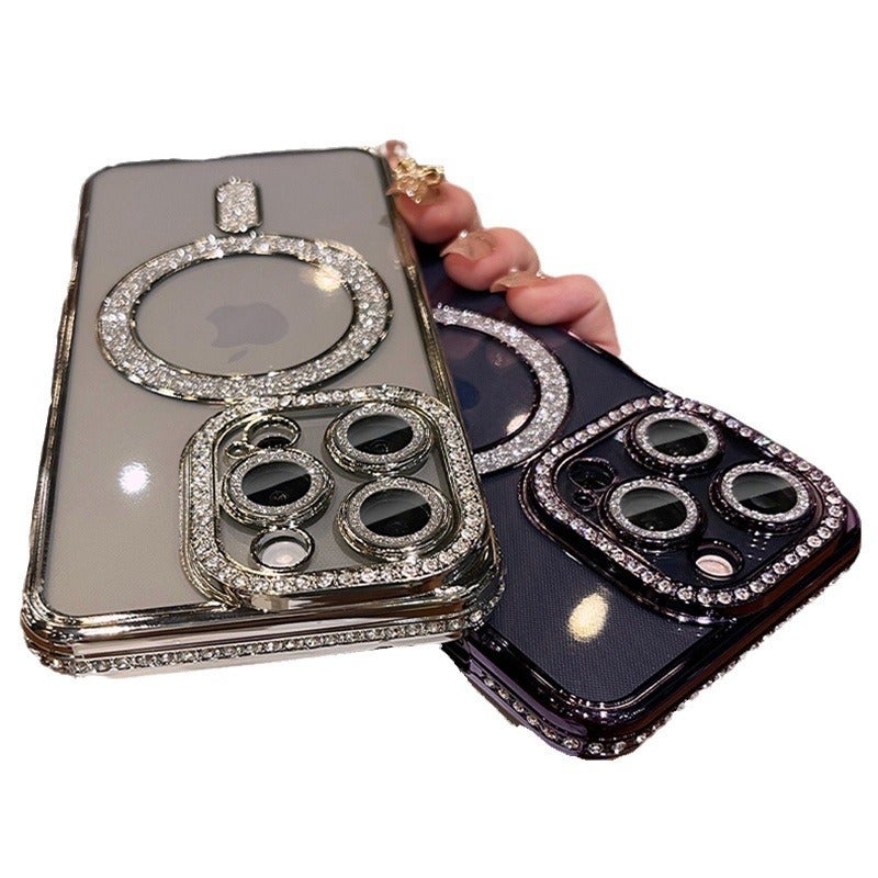 Rhinestone Magsafe Magnetic Apple 17Promax Mobile Phone Case 14 Suitable for Iphone12Pro Transparent Protective Cover - Image 3