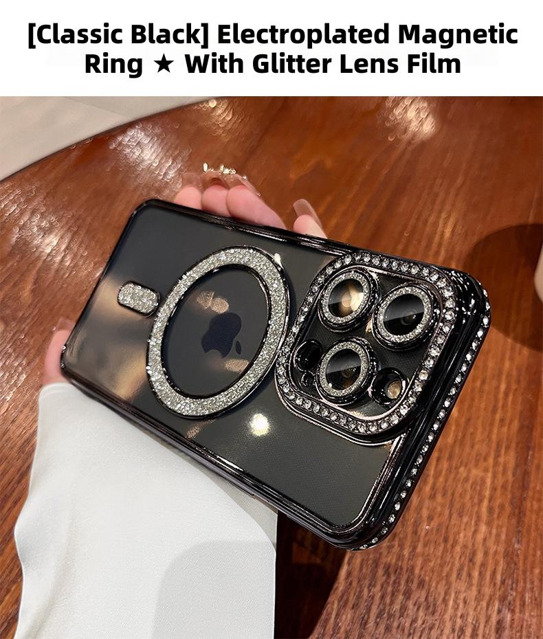 Rhinestone Magsafe Magnetic Apple 17Promax Mobile Phone Case 14 Suitable for Iphone12Pro Transparent Protective Cover - Image 4