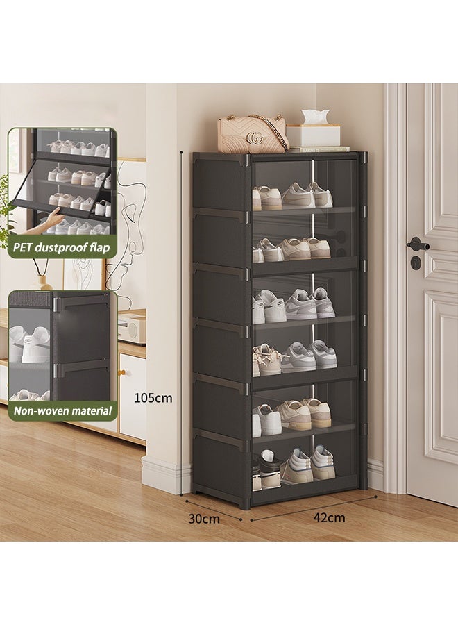 موندا رف أحذية شفاف ومتين ومقاوم للغبار مكون من 6 طبقات، رف تخزين أحذية بسيط مناسب للمرآب والمطبخ والبدروم وغرفة تخزين الطعام والمدخل وخزانة الملابس وغرفة النوم (أسود) - Image 5