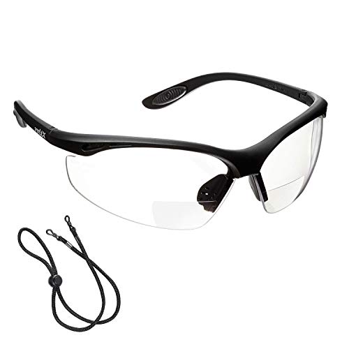 voltX 'Constructor' BIFOCAL Reading Safety Glasses (Clear +2.0 Dioptre) ANSI Z87.1+ & CE EN166F, Certified/Cycling Sports Glasses Includes Safety Cord + UV400 Anti Fog Coated Lens - Image 1
