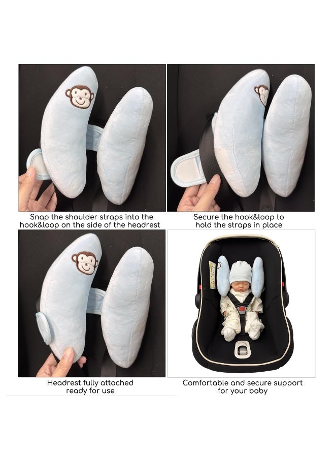 StoHua Adjustable Baby Head Neck Support Pillow,Baby Travel Pillow Cushion for Car Seat,Stroller Headrest Pillow for Infants,Head and Neck Support Pillow for Pushchair,Blue - Image 3