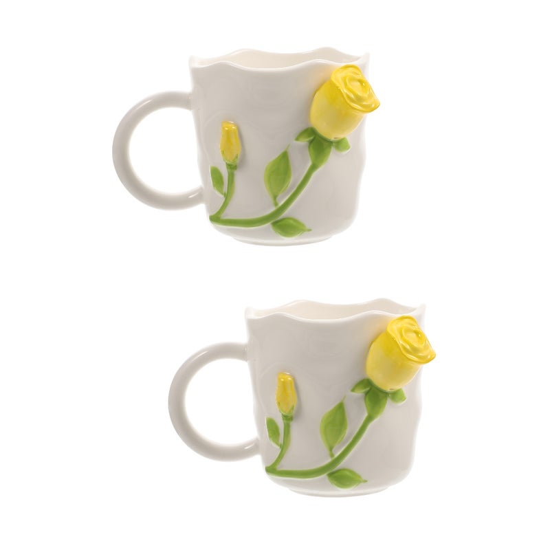 2pcs Rose Embossment Mug Household Water Cup Ceramic Coffee Mug Rose Design Mug (420ml) - Image 1