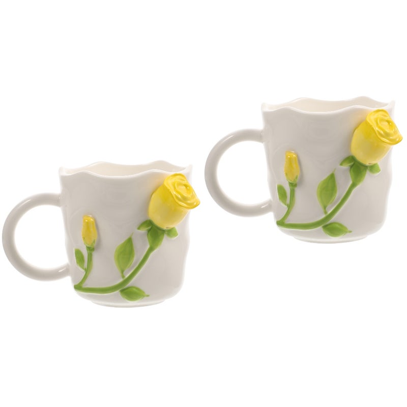 2pcs Rose Embossment Mug Household Water Cup Ceramic Coffee Mug Rose Design Mug (420ml) - Image 4