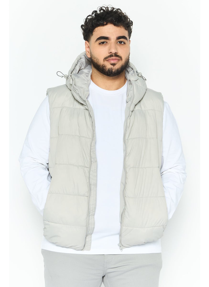 French Connection Men Hooded Solid Puffer Vest, Light Grey  - Image 3
