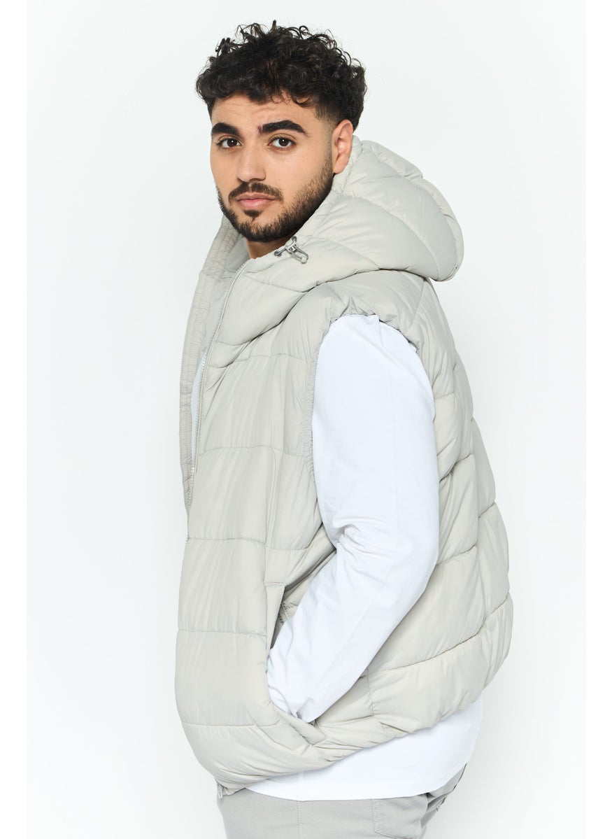 French Connection Men Hooded Solid Puffer Vest, Light Grey  - Image 2