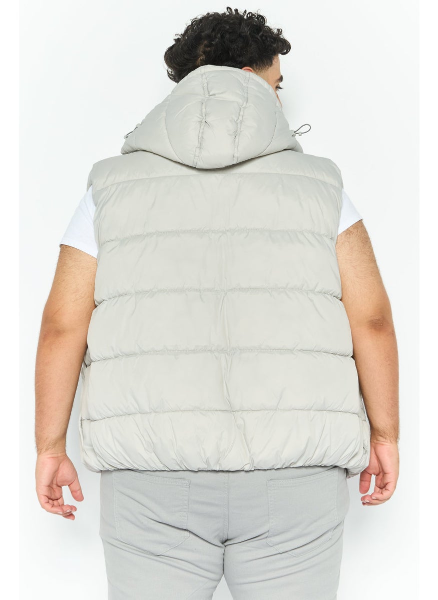 French Connection Men Hooded Solid Puffer Vest, Light Grey  - Image 4