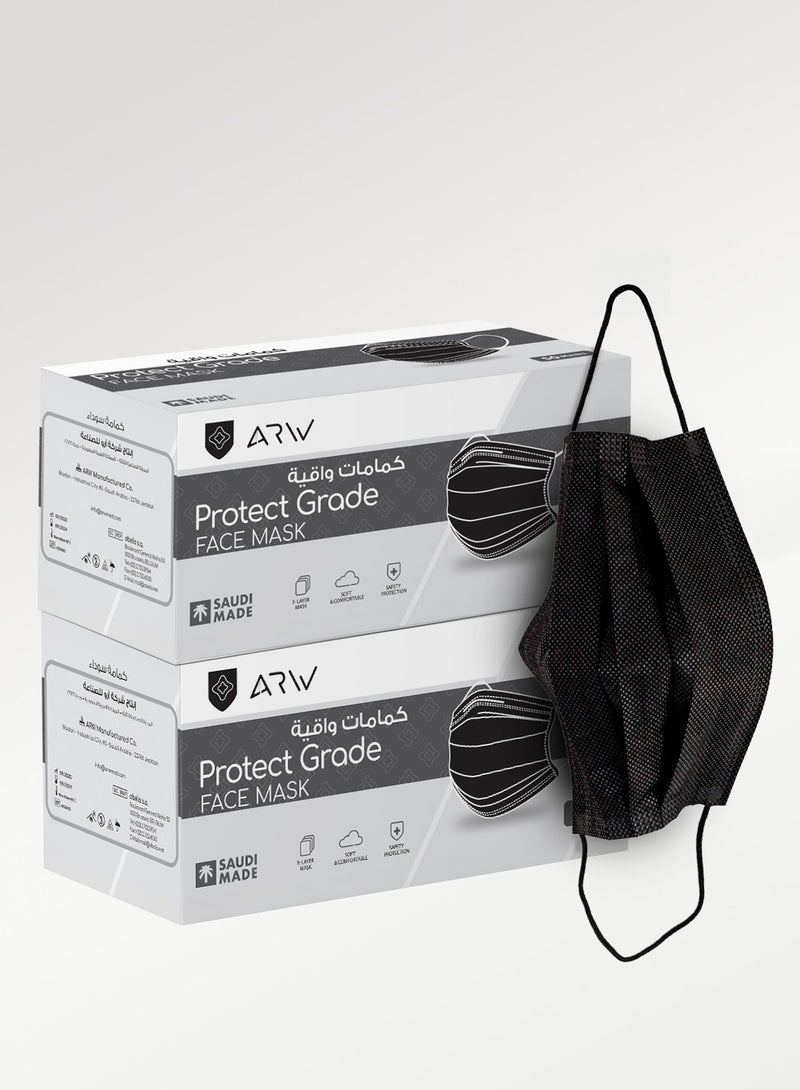 أرو كمامة سوداء واقية للإستعمال مرة واحدة، مكونة من 3 طبقات، مضادة للغبار مع حلقات اذن مرنة، ناعمة على البشرة ، 100 قطعة (50 قطعة ×2 علبة) - Image 1