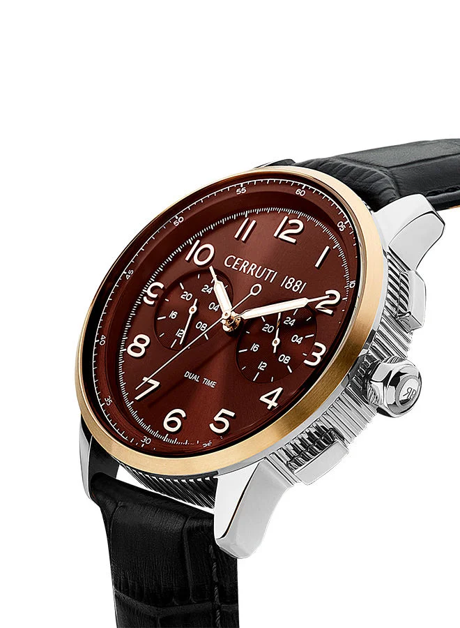 شيروتي 1881 Mens Round Shape Leather Band Analog Wrist Watch CIWGF2224902 44 mm Black