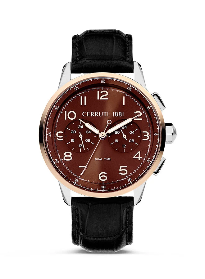 شيروتي 1881 Mens Round Shape Leather Band Analog Wrist Watch CIWGF2224902 44 mm Black