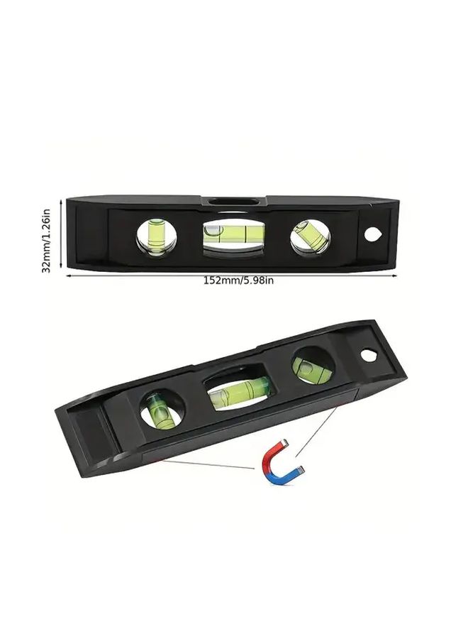 Black 6 Inch Magnetic Level Gauge with 3 Bubble Acrylic Precision Tool - Image 3