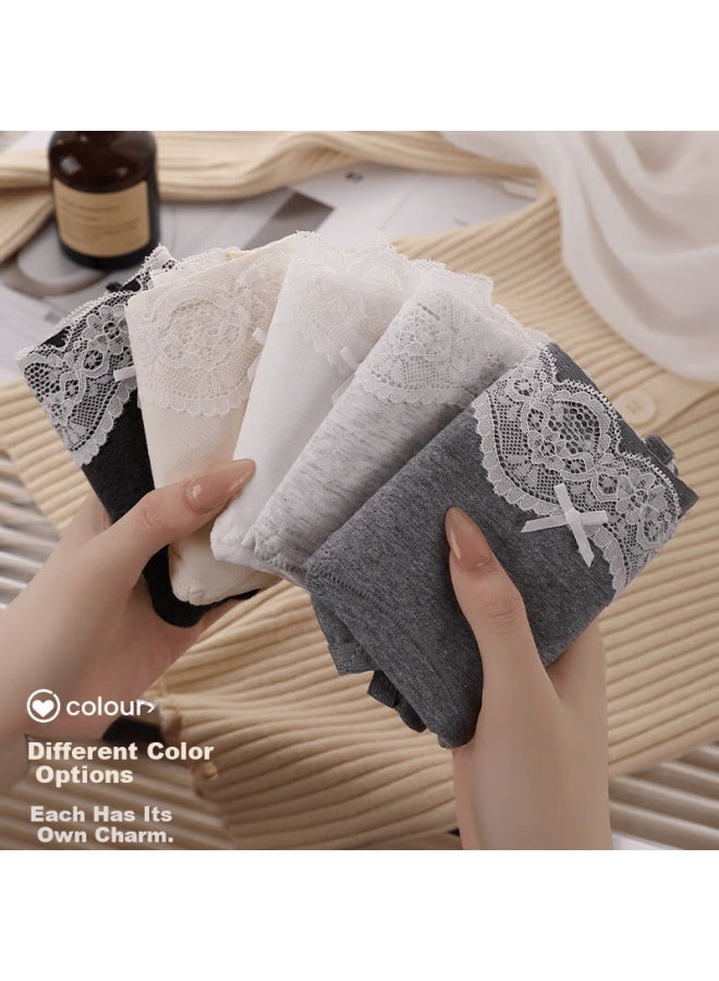 Me Feeling Seamless Cotton Skin-friendly Women's Underwear 10a Antibacterial Gusset Mid-waist Pure Lace Bikini Panties 4-pack - Image 2