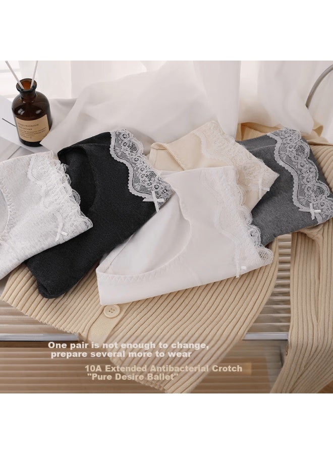 Me Feeling Seamless Cotton Skin-friendly Women's Underwear 10a Antibacterial Gusset Mid-waist Pure Lace Bikini Panties 4-pack - Image 3