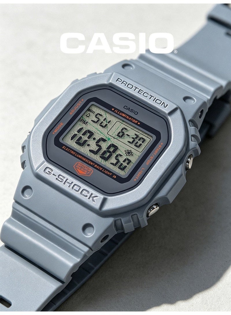 Casio G-SHOCK Unisex Digital Square Watch, LCD Dial with Green Laser Graphic, Light Gray Matte Resin Strap, Shock Resistant & 200M Water Resistant DW-5600MNT-8DR - Image 1