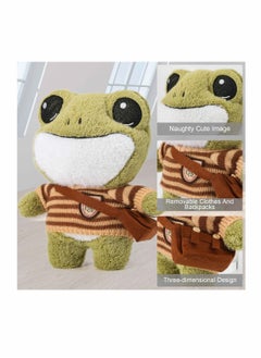 Y&D Frog Plush Animal, 11.4-inch Stuffed Animal Toy, Soft Cute Variety Cartoon Green Plushie with Cloths and Bag, Standing Gift for Kids Girls Boys  - Image 3