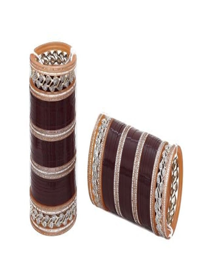 BANGLESKART طقم أساور تشودا بنجابي جميل بتصميم أنيق من بانغلسكارت للنساء، مناسب لحفلات الزفاف والذكرى السنوية، طقم أساور تشودا للفتيات (ماروني، 2.6) - Image 1