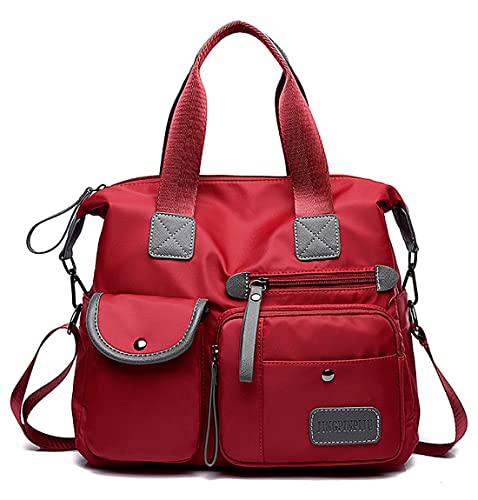YouNuo Tote Bag with Multiple Pockets & Zipper , Nylon Nursing Bags for Work , for Women , Large Shoulder Handbag , Waterproof Galaxy Cross body Purse for Travel (Pure Red) - Image 1