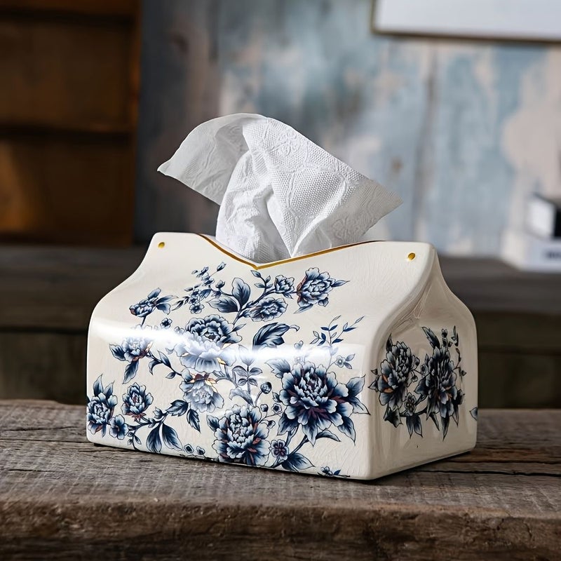Vintage Ceramic Tissue Box With Floral Butterfly Golden Accents 1pc - Image 2