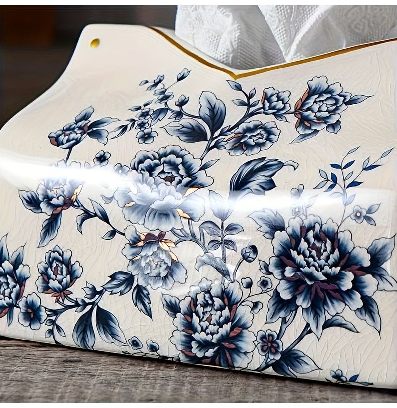 Vintage Ceramic Tissue Box With Floral Butterfly Golden Accents 1pc - Image 3