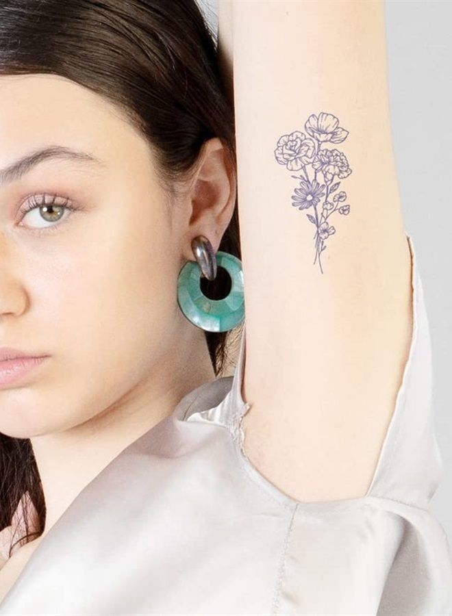 inkbox Inkbox Temporary Tattoos, Semi-Permanent Tattoo, One Premium Easy Long Lasting, Water-Resistant Temp Tattoo with For Now Ink - Lasts 1-2 Weeks, Peony Tattoo, 4 x 4 in, Amore 