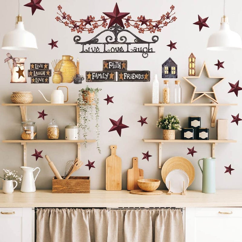 SUPERDANT Country Style Wall Decals Country Stars Berries Live Love Laugh Wall Sticker Vintage Western Home Farmhouse Decor Kitchen Stickers Rustic Decor for Living Room Bedroom - Image 4