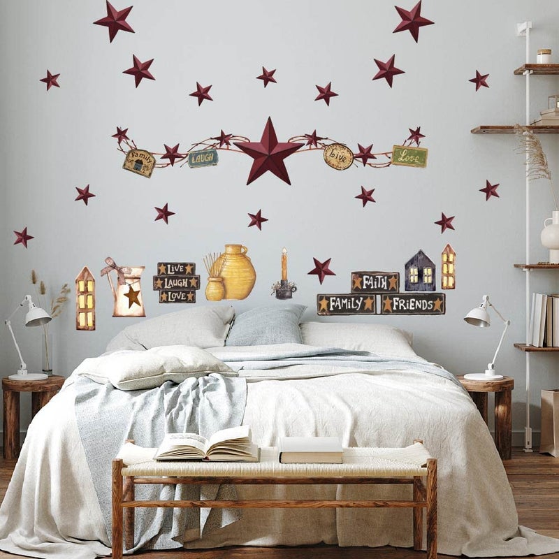 SUPERDANT Country Style Wall Decals Country Stars Berries Live Love Laugh Wall Sticker Vintage Western Home Farmhouse Decor Kitchen Stickers Rustic Decor for Living Room Bedroom - Image 3