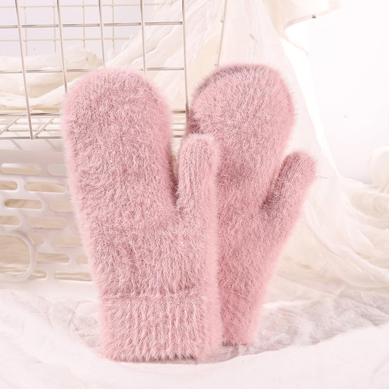 Eohak Winter Warm Mittens for Women - Knit Gloves Soft Wool Thick Fleece Lining Mittens (Pink, Medium) - Image 5