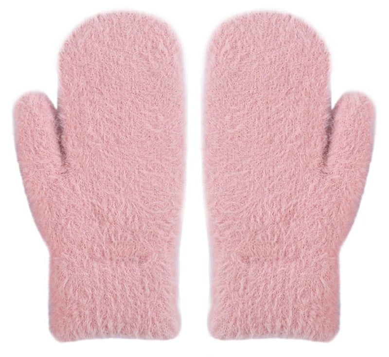 Eohak Winter Warm Mittens for Women - Knit Gloves Soft Wool Thick Fleece Lining Mittens (Pink, Medium) - Image 1