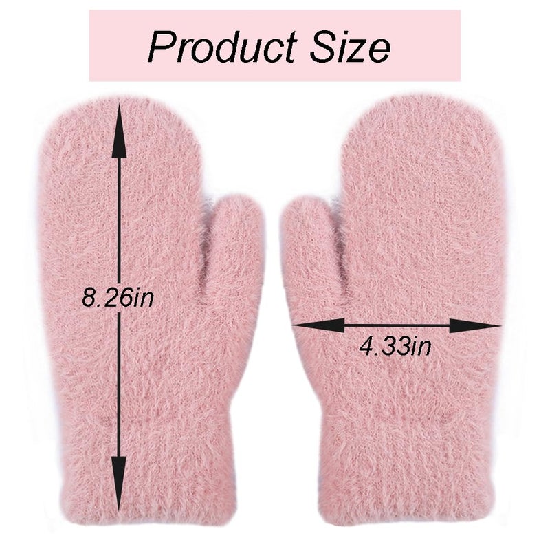 Eohak Winter Warm Mittens for Women - Knit Gloves Soft Wool Thick Fleece Lining Mittens (Pink, Medium) - Image 4