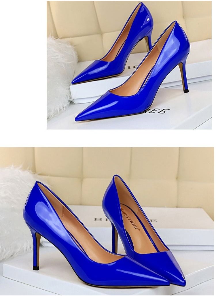 BIGTREE - Shallow Mouth Pointed High Heel 8CM Blue - Image 1