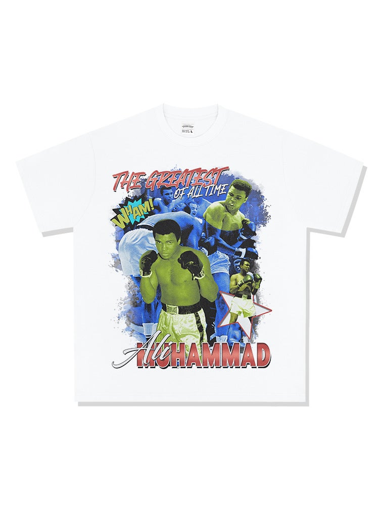 Boxing Champion Muhammad Ali Printed Short-Sleeved Retro Distressed Cotton T-Shirt for Men and Women Loose Style - Image 3