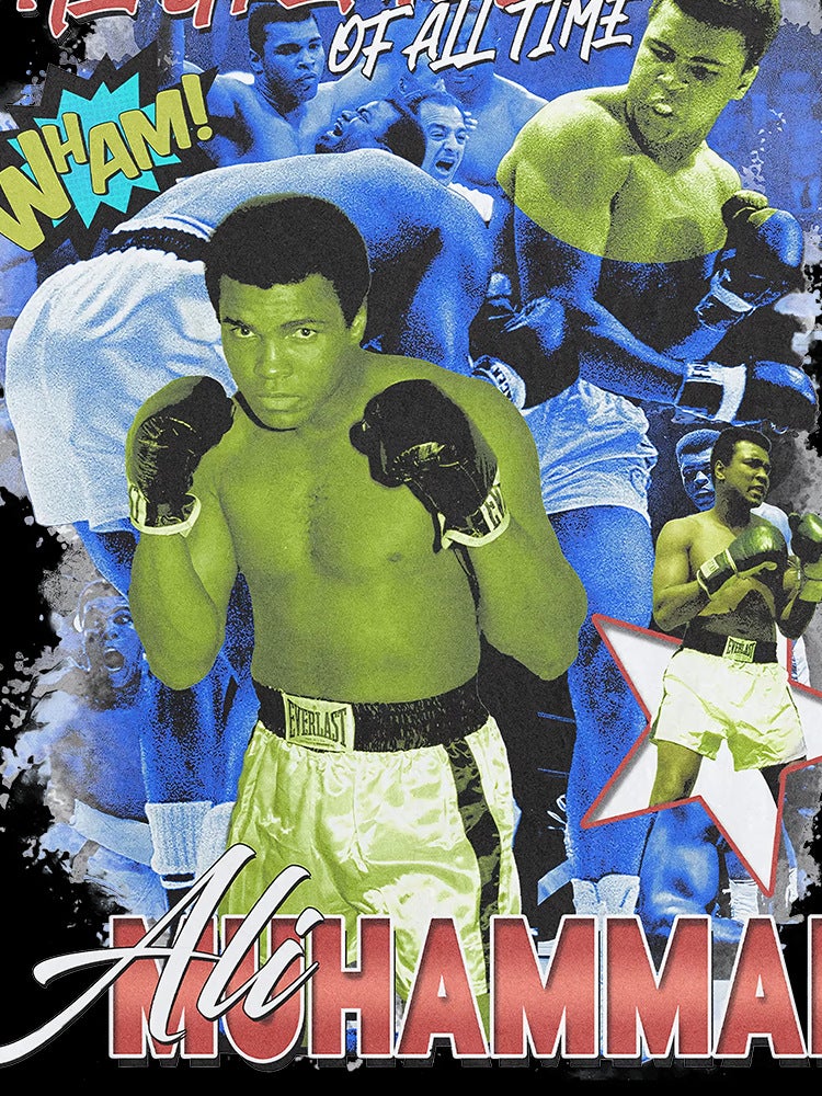 Boxing Champion Muhammad Ali Printed Short-Sleeved Retro Distressed Cotton T-Shirt for Men and Women Loose Style - Image 2
