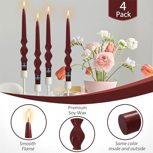 Gedengni Spiral Taper Candle Red Candlesticks, Gedengni 10inch Christmas Twisted Candles Long Candle Sticks Cute Tapered Candles for Table Decor Dinner Holiday Party,23D4-RED - Image 2