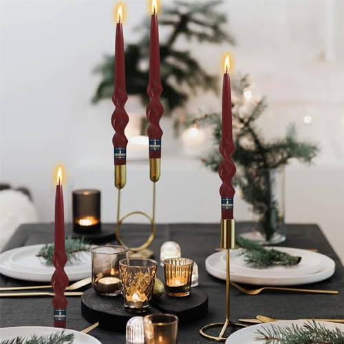 Gedengni Spiral Taper Candle Red Candlesticks, Gedengni 10inch Christmas Twisted Candles Long Candle Sticks Cute Tapered Candles for Table Decor Dinner Holiday Party,23D4-RED - Image 3