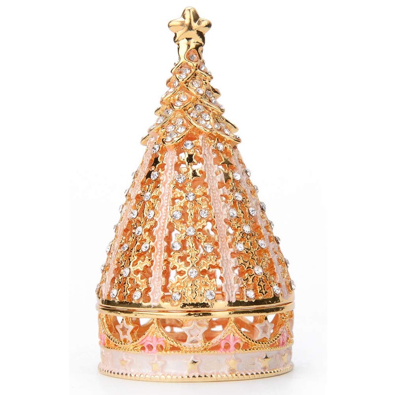 Furuida Christmas Tree Trinket Boxes Hinged Hand-Painted Jewelry Box Classic Ornaments Craft Gift for Home Decor (Gold) - Image 1