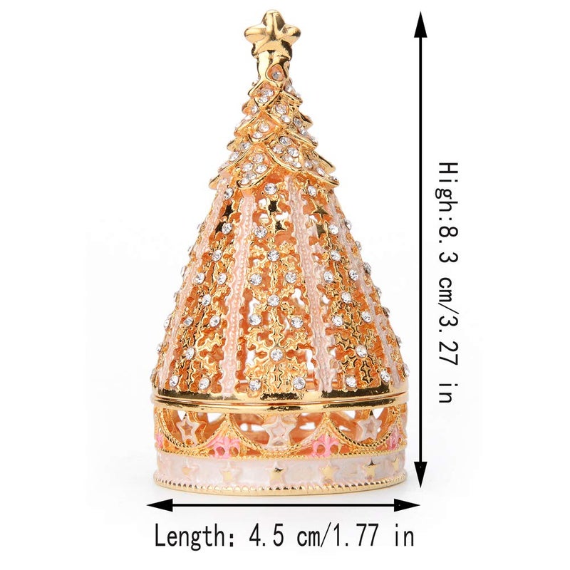 Furuida Christmas Tree Trinket Boxes Hinged Hand-Painted Jewelry Box Classic Ornaments Craft Gift for Home Decor (Gold) - Image 3