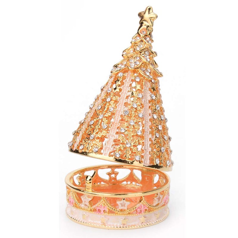 Furuida Christmas Tree Trinket Boxes Hinged Hand-Painted Jewelry Box Classic Ornaments Craft Gift for Home Decor (Gold) - Image 2