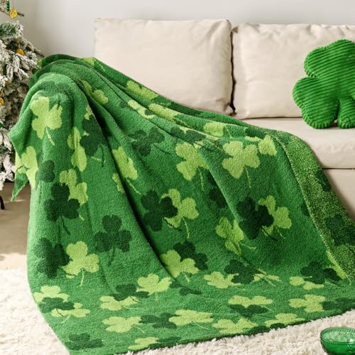 Treory St Patrick's Day Gifts Fleece Blanket: Fluffy Green Shamrock Decorative Plush Blanket, Soft Warm Throw Blanket, Irish Day Lightweight Cozy Festive Home Decor Decorations for Couch Sofa Bed, 50"x 60" - Image 5
